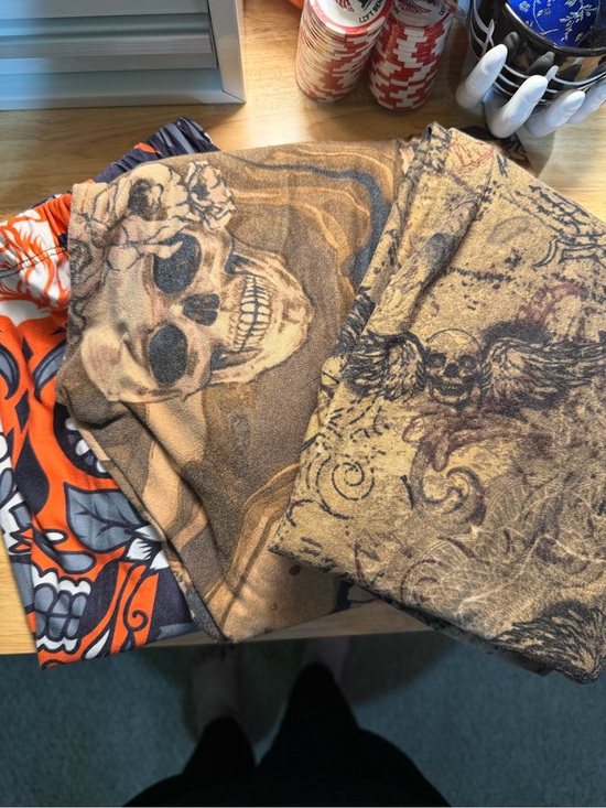 No Boundaries Pants - No Boundaries Womens Skull Graphic leggings - Orange, Brown, Black